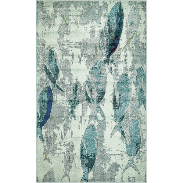 Ethel Stain Resistant Light Blue Area Rug by Bayou Breeze